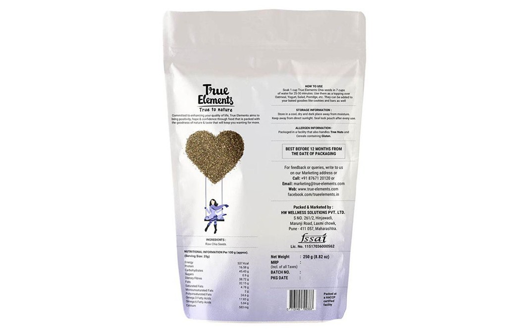 True Elements Chia Raw Seeds    Pack  250 grams